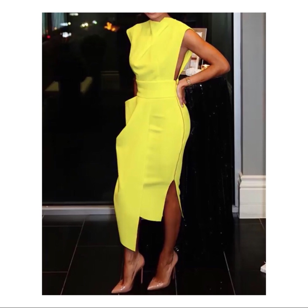 Yellow Asymmetrical Midi Dress